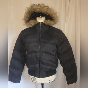 New York & Company Hooded Down Jacket With Faux Fur Trim, Women's Size Small